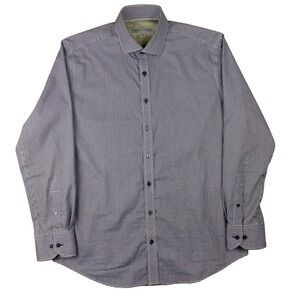 Twillory Mens Dress Shirt 17 34-35 Blue Gingham Performance Trim Fit Button Down